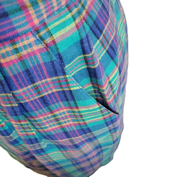 Vintage 90s Talbots Size 14 Linen Green Blue Clueless Preppy Plaid Pencil Skirt - Picture 4 of 12